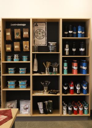 Hot and cold water bottle options, some with tea diffusers built in! at homebody refill  in Sebastopol