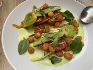Tomato with lettuce, great taste! at Orburu Taberna in San Sebastian