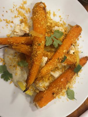 Roasted carrots in baba ganoush  at Orburu Taberna in San Sebastian