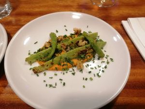 Zucchini and peppers on a mouse of haselnut at Orburu Taberna in San Sebastian
