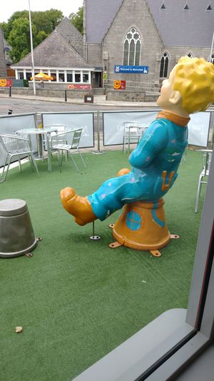 Another statue at Oor Wullie's Braw Fish & Chips in Aberdeen