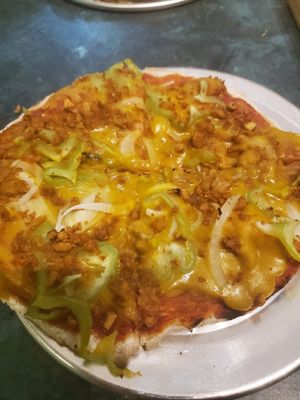 Chorizo personal pizza 🍕 at Vegan Pizzeria in San Juan