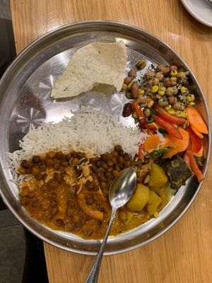 Fun giant metal plates at Shayona Restaurant in North West London