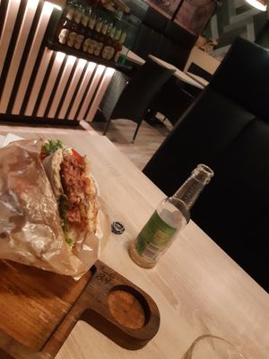 Vegan burger halfway eaten ;) at Simply 33 in Prague