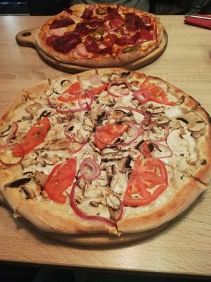 vegan pizza in the front of the picture :) at Simply 33 in Prague