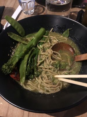 great vegan ramen with lots of flavor at Cocktail Beer Ramen + Bun in Manchester