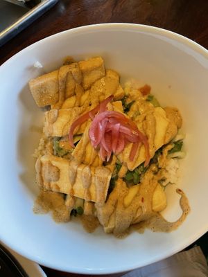 Tofu coconut rice bowl ! at Rapa Nui Tiki in Bend