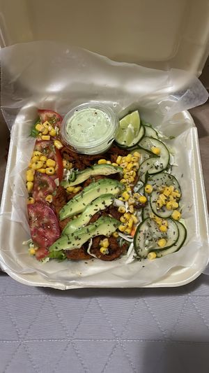 Heavy salad with amazing fake meatt  at Vegan Noise in San Jose