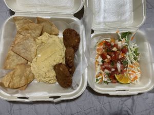 Hummus and side saladd  at Vegan Noise in San Jose