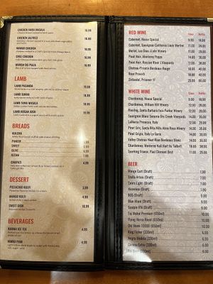 menu last pages  at Karma Lounge in Yorba Linda