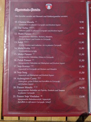 Vegetarian section of the menu. at Happy Buddha in Berlin