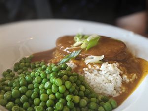 Why so many peas? Overcooked rice, not enough sauce. at The Leaping Salmon in Berwick-upon-tweed