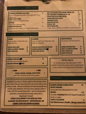 Food menu  at Umi in Tenby