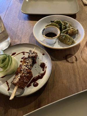 Korean tofu from the special board and vegetable gyozas  at Umi in Tenby