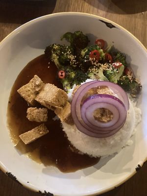 Teriyaki tofu and sesame broccoli   at Umi in Tenby