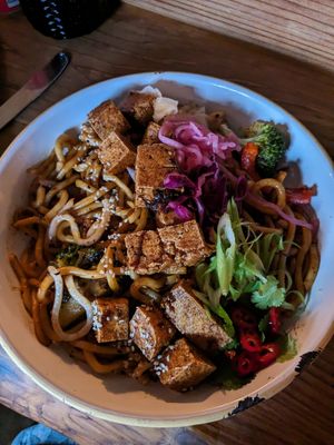 Chilli tofu udon noodles at Umi in Tenby