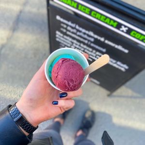 Frutti di bosco and šmoulová at Vegan Ice Cream & Coffee in Prague