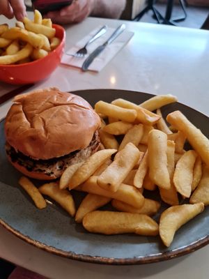 Vegan burger with salad at Walnuts in Orpington