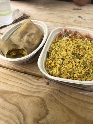 Burrito and spicy rice and veggie special  at Zest in Traverse City