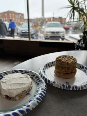 Lemon blueberry cookie:yummmy. Peanut butter cookie also great   at The Rooted Vegan in Angola