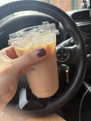 Rose chai iced lattee  at The Rooted Vegan in Angola