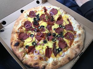 Salami pizza at Chiwawa in Vilnius