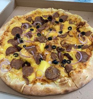 Vegan pepperoni option. 16€ for 40cm.  at Chiwawa in Vilnius