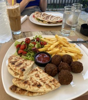Vegan tortilla and falafel - fries were great too   at Ilo-Ilo in Corfu