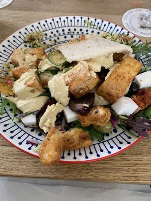 Sorry I had already dived in and mixed things up before I remembered to photograph.  Delicious and very large portion of tofu skewers.  at The Ship Inn in Holt