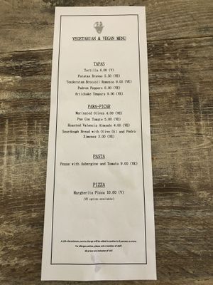 menu at The Suffield Arms in Norwich