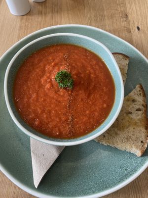 Over seasoned tomato soup  at Bakery Andante in Edinburgh