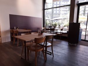 Indoor seating at Buchmann in Zurich