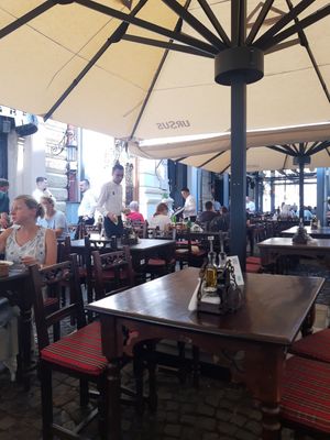 Outside at Caru' cu Bere in Bucharest