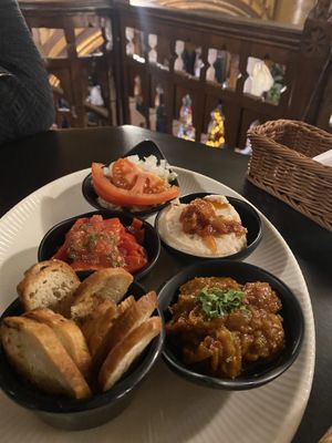 Vegetarian platter (all vegan)  at Caru' cu Bere in Bucharest