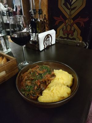 Mushroom and polenta at Caru' cu Bere in Bucharest
