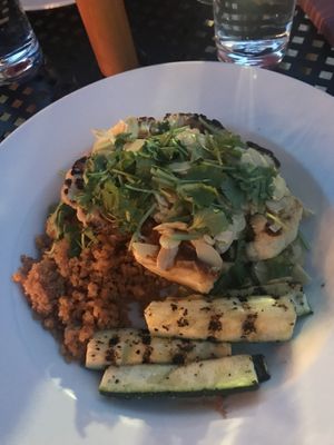 Large plate: cauliflower with roasted zucchini over quinoa  at Daily Planet in Burlington