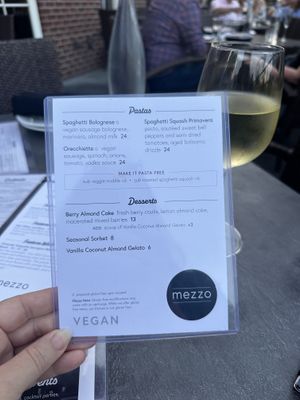 Vegan menu  at Mezzo in Dublin