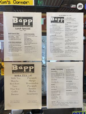 Menu’s  at Kim's Corner DBA Bapp in Jackson