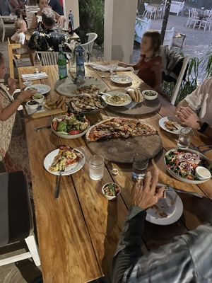 Vegan FEAST! Save as previous pic except this also shows the grilled broccoli and cauliflower salad (no feta), and the Tico Board. at La Luna in Nosara