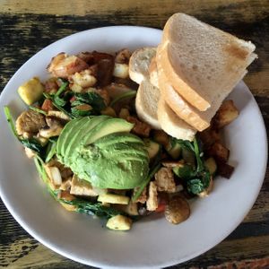 Tempeh Scramble with Avocado added at Redwood Cafe in Cotati