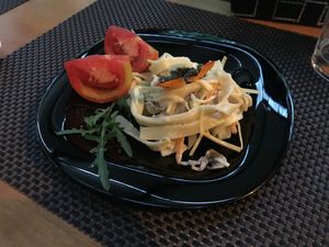 Fetuccine con tomate e pesto negro  at Espaço Vivo S Coop Galega in Redondela