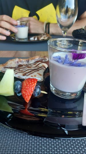 Homemade crepe with yoghurt, all exquisite at Espaço Vivo S Coop Galega in Redondela