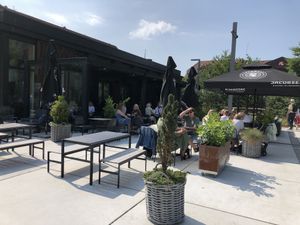 Large outside space overlooking the church at Aktuel in Aalborg
