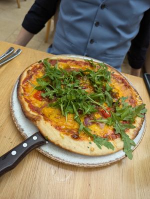 Vegan pizza at Ego Mediterranean in Sheffield