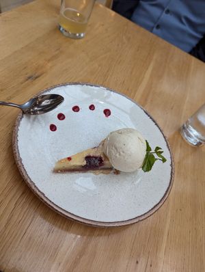 Vegan frangipane tart & ice cream at Ego Mediterranean in Sheffield