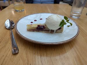 Frangipane tart from the vegan menu at Ego Mediterranean in Sheffield