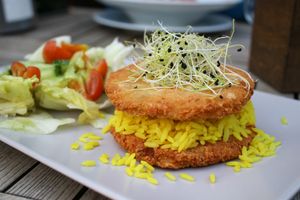 vegan schnitzel with rice at Burė in Nida