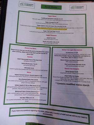 Vegan menu (Nov 2021) at The Cheshire Cheese Inn in Hope