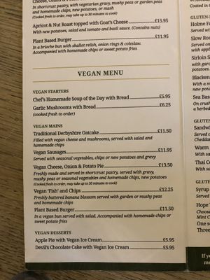 Vegan menu! at The Cheshire Cheese Inn in Hope