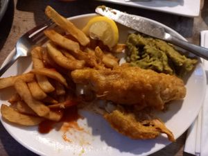 Vegan fish and chips  at The Cheshire Cheese Inn in Hope